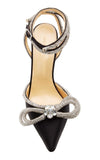 Mach & Mach Crystal Bow Satin Black Pumps Sz 38.5