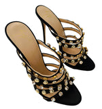 Giuseppe Zanotti Gold Stud Crystal Satin Heels Sz 38.5