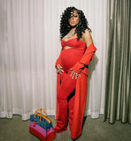 Designer Red Cutout Jumpsuit Sz med