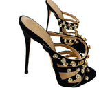 Giuseppe Zanotti Gold Stud Crystal Satin Heels Sz 38.5