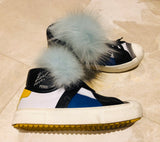Fendi Karlito Leather Monster Aquamarine Sneakers Sz 38