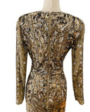 Designer Gold Sequin Beaded Dress Gown Sz Small