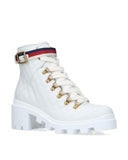 Gucci White Leather Trip Ankle Boots SZ 38.5