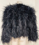 Julia and Stella Black Ostrich Feather Cropped Jacket Sz Sm