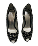 Giuseppe Zanotti Black Crystal Peep Toe Heels Sz 37.5