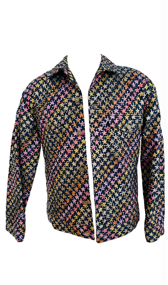 Gucci Star Denim Jacket Multicolored Crystals Exclusive Sz XL