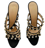 Giuseppe Zanotti Gold Stud Crystal Satin Heels Sz 38.5