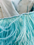 Attico Ostrich Feather & Pearls Mint Blue Top Sz 40