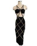 Lieblein Design Mode Vintage Gold Beaded Cut Out Dress SZ med