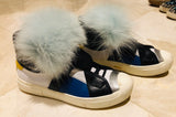 Fendi Karlito Leather Monster Aquamarine Sneakers Sz 38