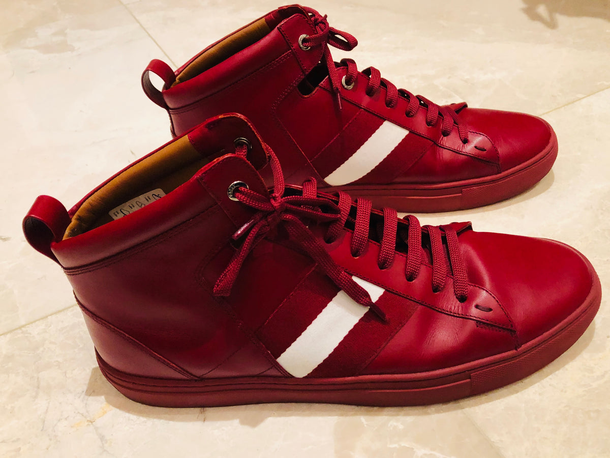 Bally Oldani Red Leather High Top Sneakers Sz 11 12