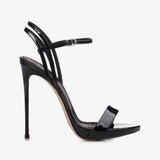 LeSilla Gwen Black Patent Leather Sandals Sz 38.5