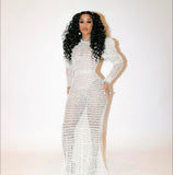 Alessandra Rich White Lace Puff Sleeve Dress Gown Sz XS