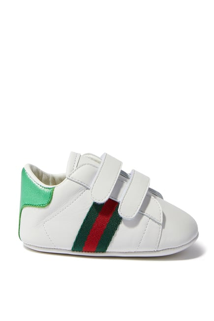 Gucci Ace White Leather Newborn Strap Sneakers Sz 17