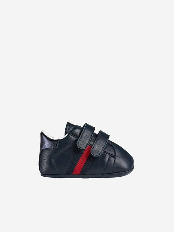 Gucci Navy Web Leather Newborn Strap Sneakers Sz 19