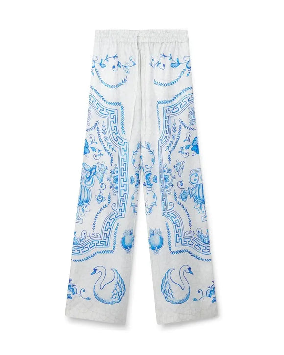 Casablanca Silk Blue & White Pajama Pants Sz Sm
