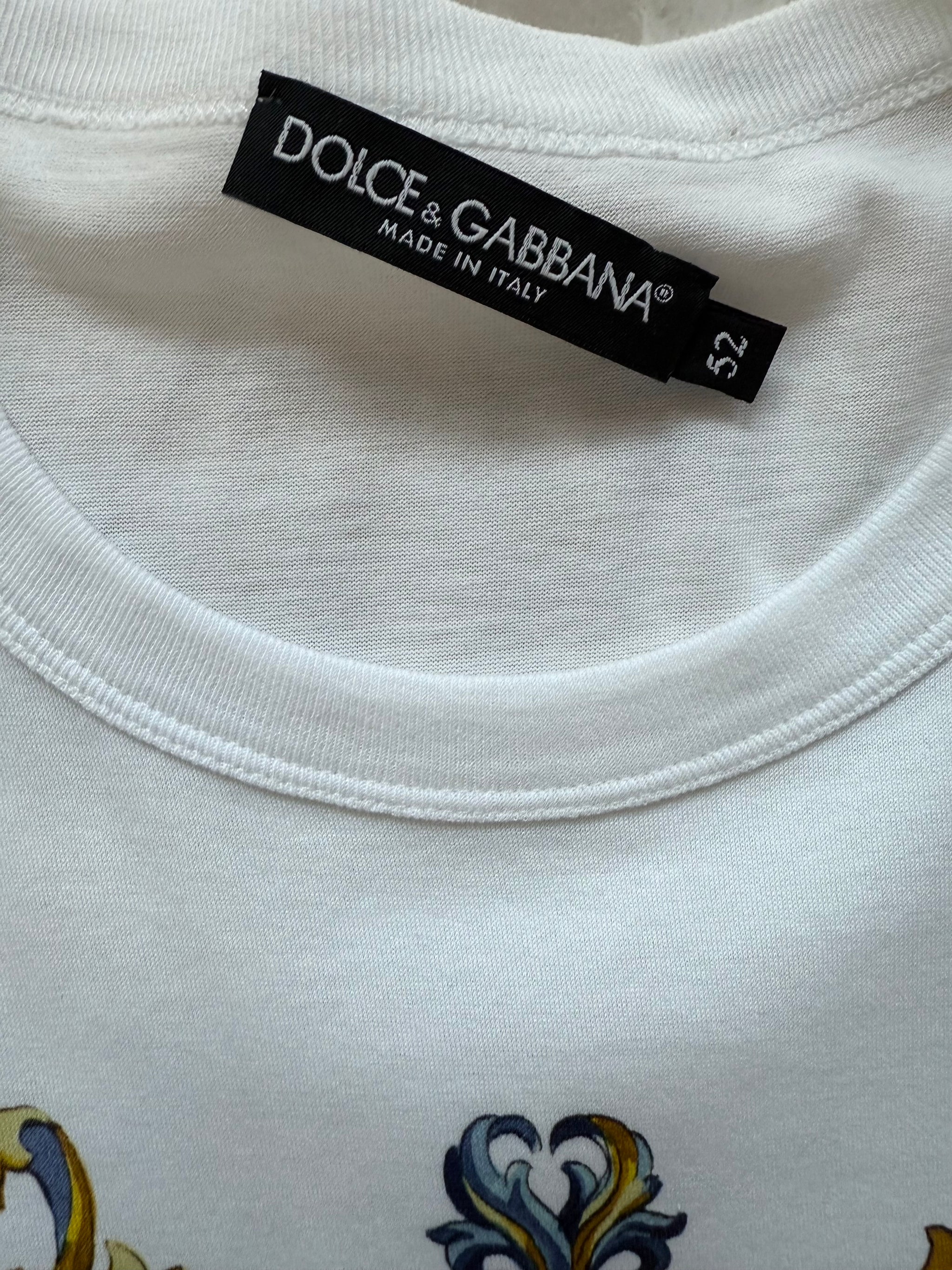 Dolce & Gabbana Heraldic Sicilia Print White Tshirt sz 52