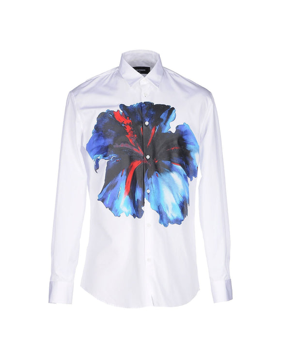 Dsquared2 Hibiscus White Button Down Slim Shirt Sz 50