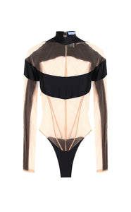 Mugler Illusion Black Nude Mesh Bodysuit Sz 36