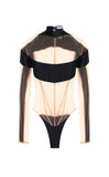 Mugler Illusion Black Nude Mesh Bodysuit Sz 36