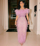 Pamella Roland Pink Feather Sequin Gown Dress Sz XS