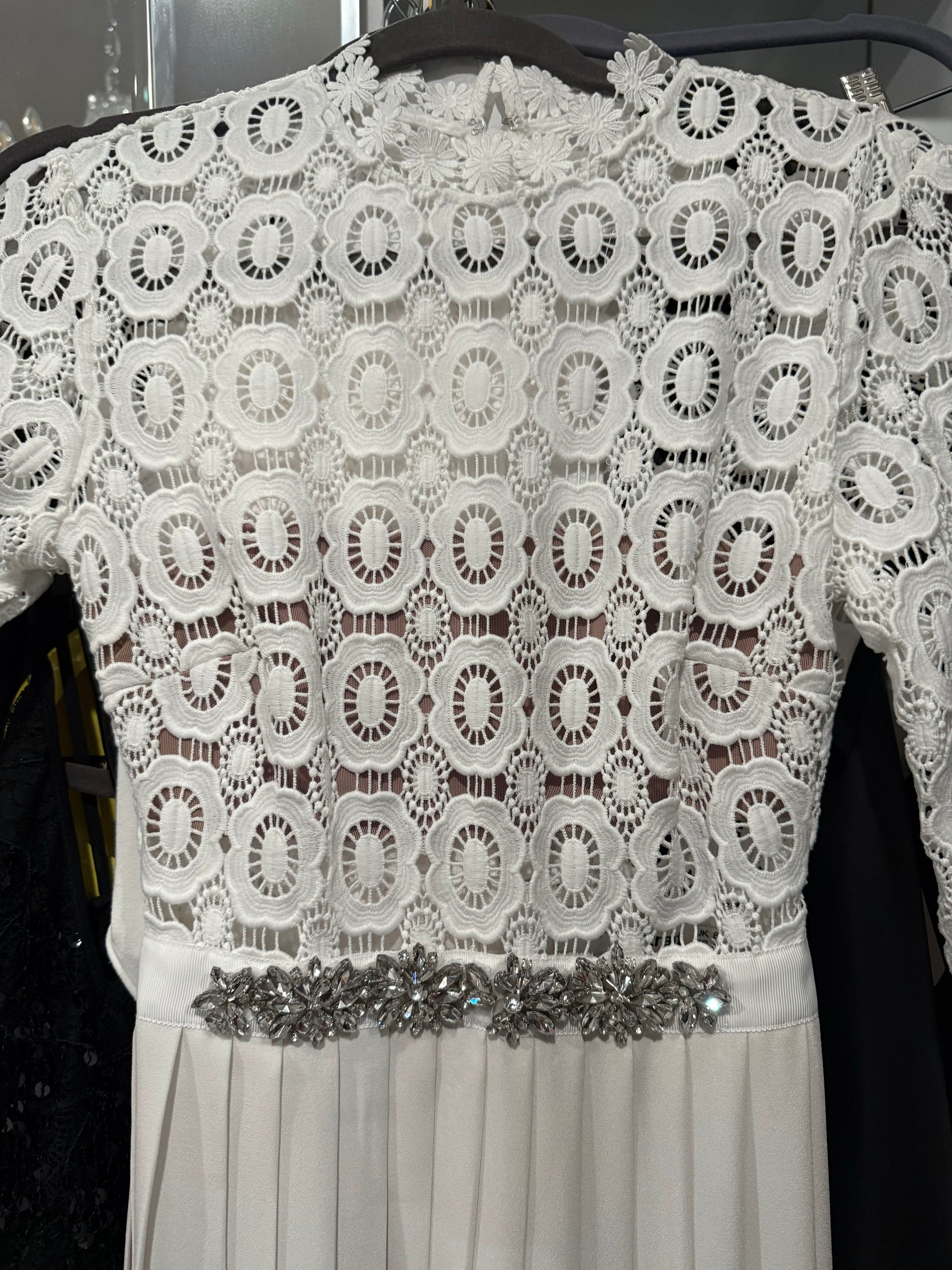 Self Portrait Long White Pleated Crochet Dress as XS Wopsters Closet Self Portrait Long White Pleated Crochet Dress as XS Wopsters Closet