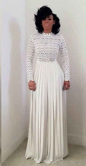 self portrait pleated crochet dress Self-Portrait White Pleated Crochet Floral Maxi Dress House Of Huntington
