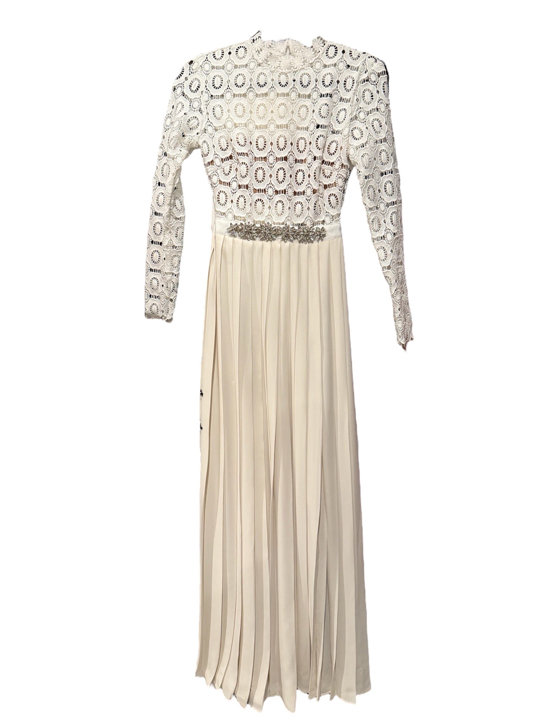 Self Portrait Long White Pleated Crochet Dress as XS – Wopsters Closet