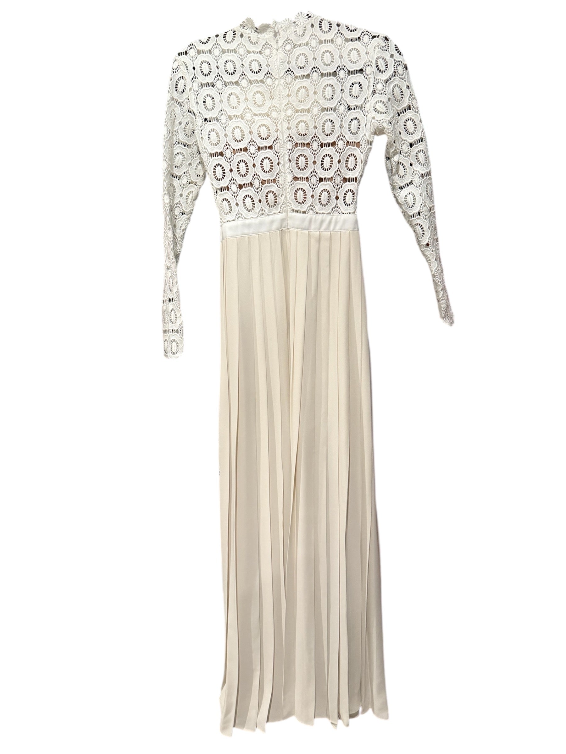 Self Portrait Long White Pleated Crochet Dress as XS – Wopsters Closet