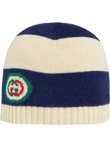 Gucci Infant Blue Striped Beanie Logo Hat