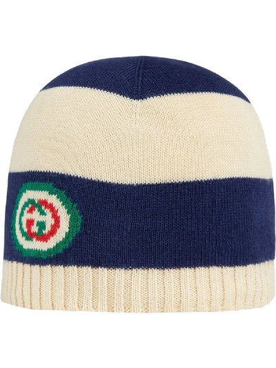 Gucci Infant Blue Striped Beanie Logo Hat