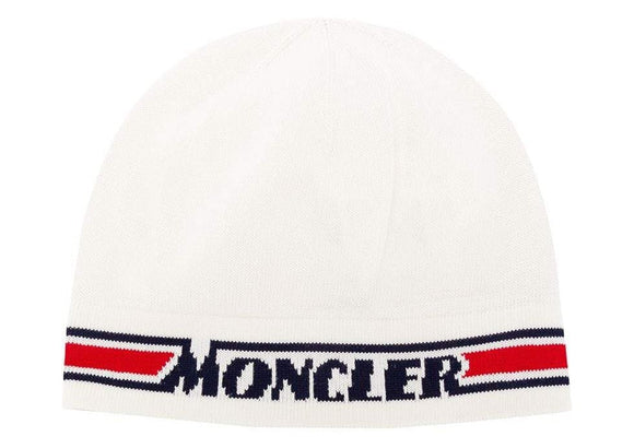 Moncler White Infant Beanie Logo Hat