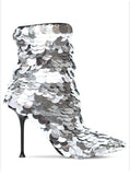 Sergio Rossi Silver Sequin Ankle Boots Sz 39