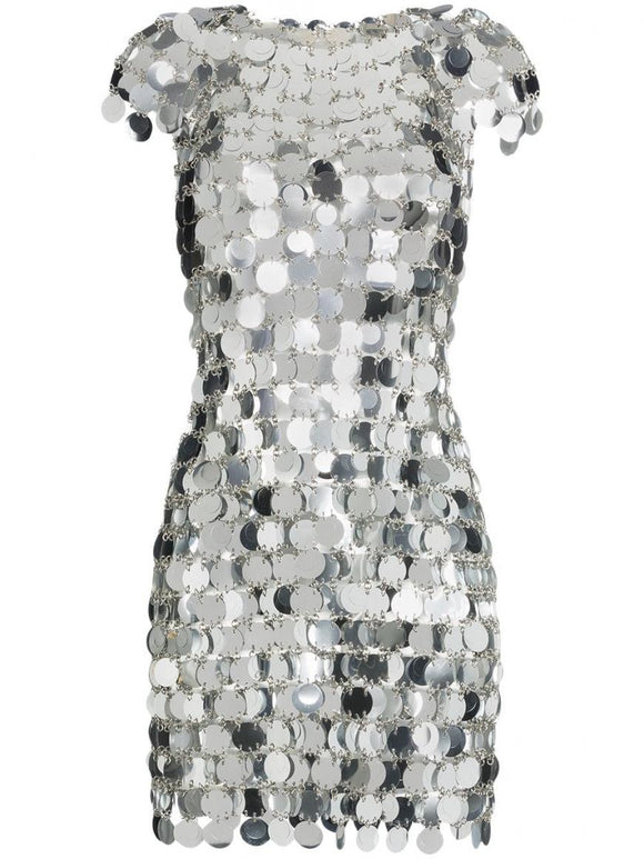 Paco Rabanne Silver Sequin Mini Dress Sz Sm