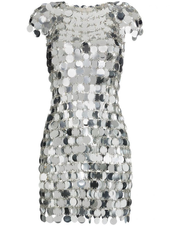 Paco Rabanne Silver Sequin Mini Dress Sz Sm – Wopsters Closet