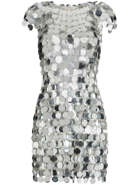 ワンピース RABANNE SHORT DRESS Paco Rabanne Silver Sequin Mini Dress Sz Sm – Wopsters Closet