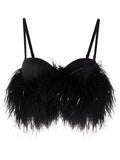 LouLou Black Ostrich Feather Bra Top Sz Med