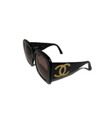 Chanel Vintage Black Oversized Gold Logo Sunglasses