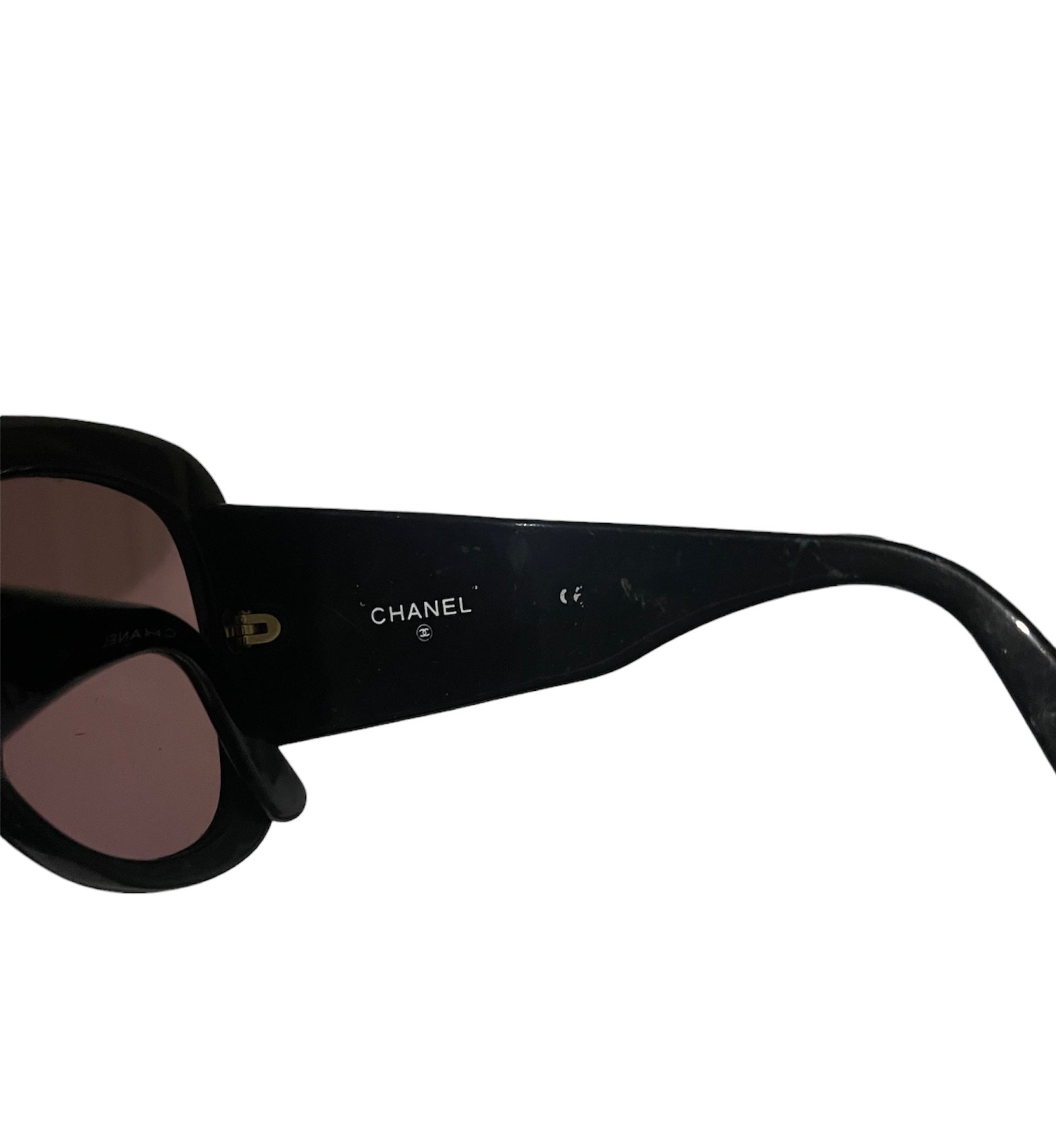 Chanel Vintage Black Oversized Gold Logo Sunglasses