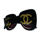 Chanel Vintage Black Oversized Gold Logo Sunglasses