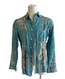 Roberto Cavalli Silk Blue Garden Print Shirt Sz 43