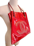 Chanel Red Strass Patent Bon Bon Tote Bag