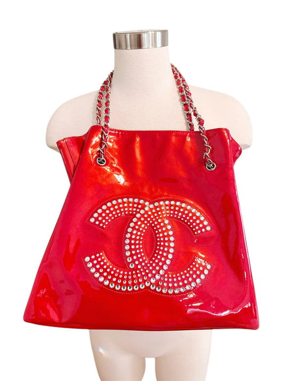 Chanel Red Strass Patent Bon Bon Tote Bag