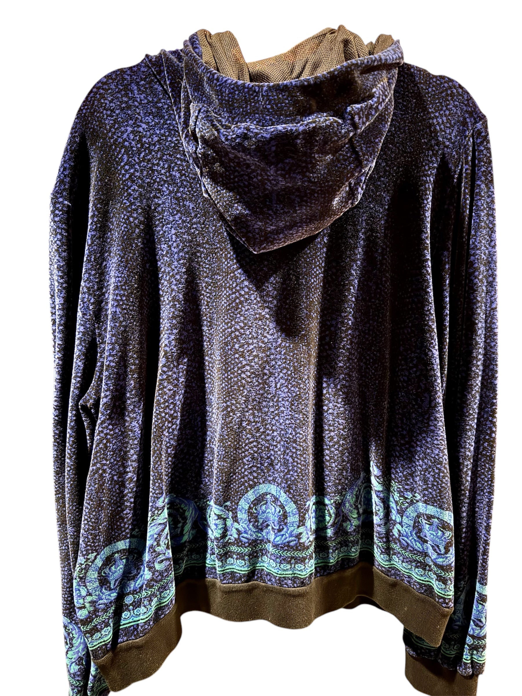 Versace Baroque Blue Velour Hoodie Jacket Sz 3XL – Wopsters Closet