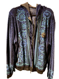 Versace Baroque Blue Velour Hoodie Jacket Sz 3XL