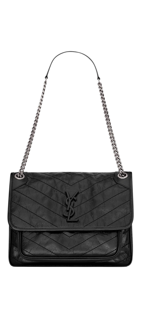 Saint Laurent YSL Black Niki Medium Vintage Leather Purse