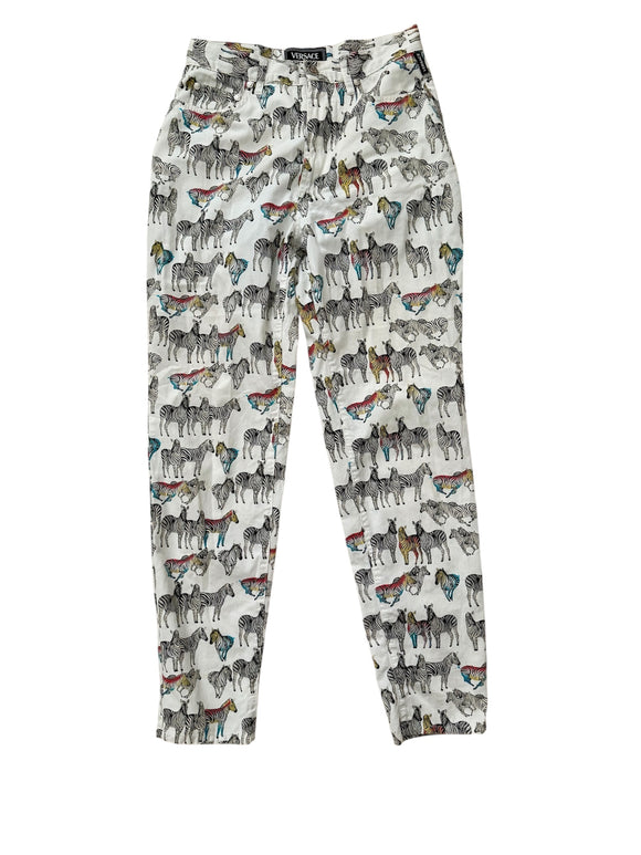 Versace Vintage 1990’s White Zebra Print Pants Jeans