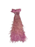 Pamella Roland Pink Feather Sequin Gown Dress Sz XS