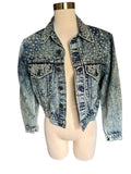 Alice & Olivia Chloe Denim Crop Crystal Embellished Jacket Sz Sm