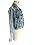 Alice & Olivia Chloe Denim Crop Crystal Embellished Jacket Sz Sm
